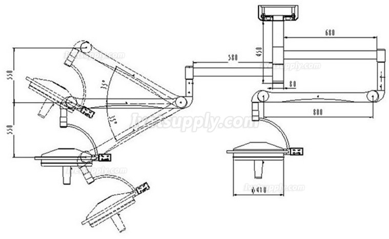 KWS KD-2072B-2 216W Veterinary Two Headed Ceiling LED Surgical Exam Light Shadowless Lamp